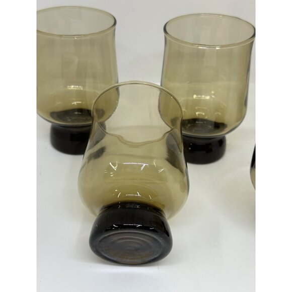 VTG Anchor Hocking Libbey Tawny Smokey Brown Glasses Set 5 Mid-Century USA 4.5" - Picture 5 of 9